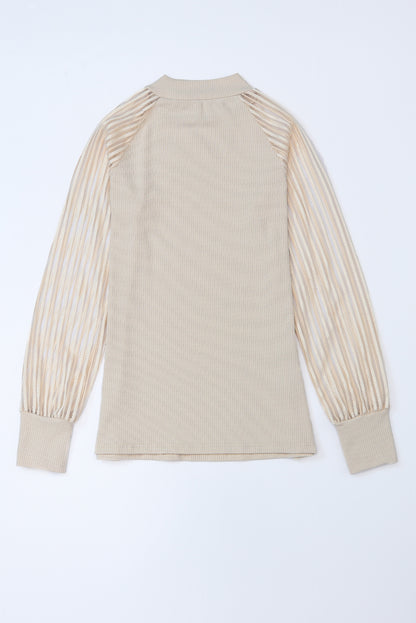 Stripe Mesh Long Sleeve Top