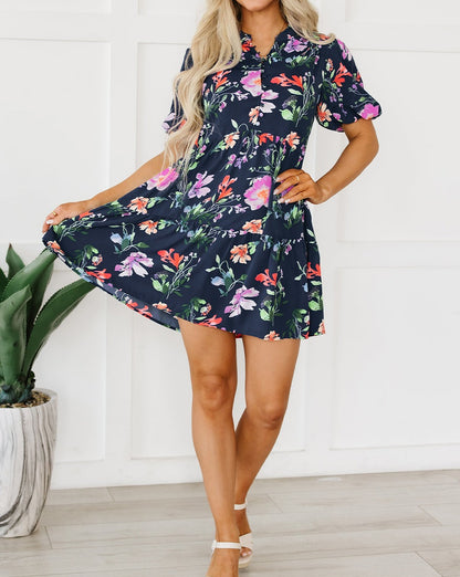 Floral Mandarin Collar Dress