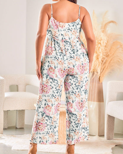 Floral Sleeveless Wide Leg Jumpsuit