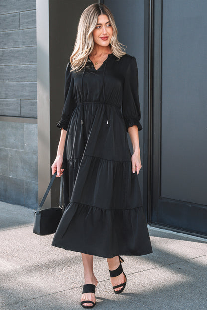 Flounced 3/4 Sleeve Tiered Maxi Dress