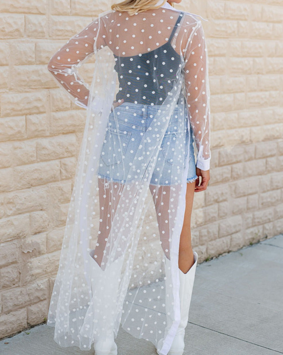 Polka Dot Mesh Duster Kimono