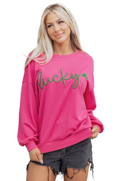 St Patrick Lucky Clover Embroidered Pullover Sweatshirt