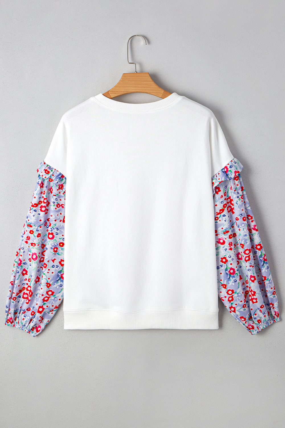 Floral Patchwork Ruffle Balloon Sleeve Blouse