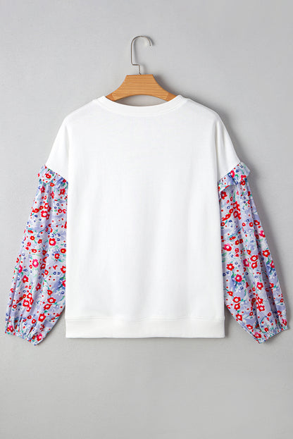 Floral Patchwork Ruffle Balloon Sleeve Blouse