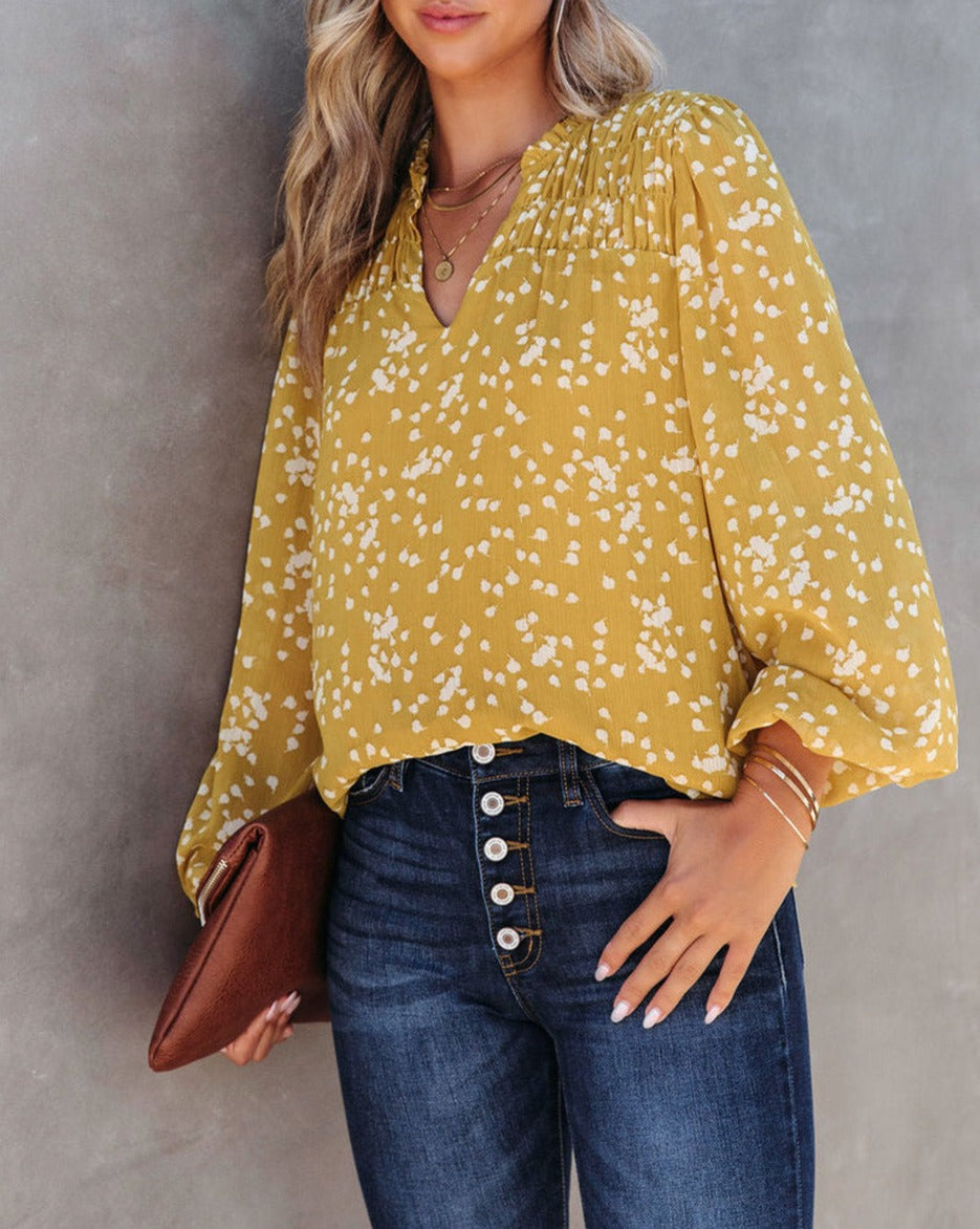 Dotted Split V-Neck Blouse