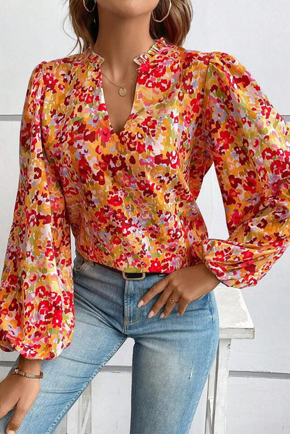 Floral Frilled Puff Sleeve Blouse