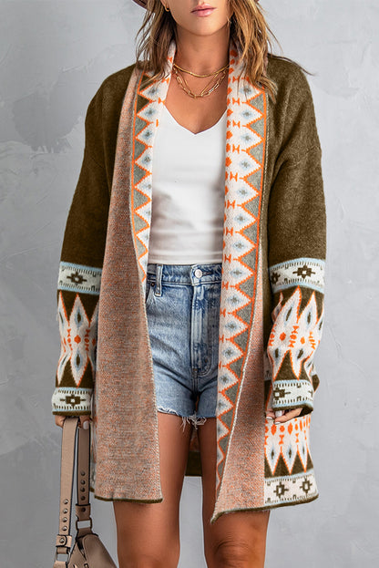 Aztec Border Open Front Cardigan