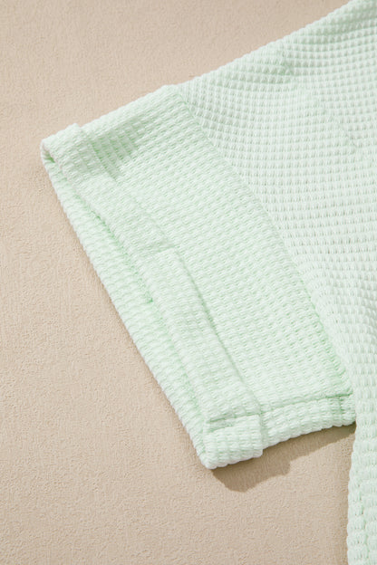Plus Size Solid Waffle Knit V-Neck Short Sleeve Top