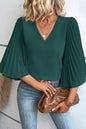 Pleated 3/4 Bell Sleeve Blouse