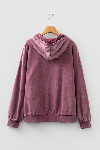 Solid Half-Zip Kangaroo Pocket Baggy Hoodie