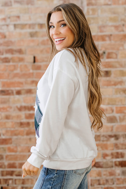 Christmas Tree Pearl Plaid Patch Drop Shoulder Sweatshirt