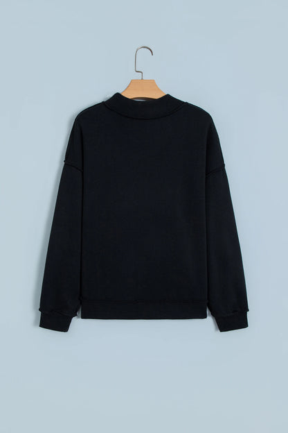 Solid Mock Neck Drop Shoulder Oversize Sweatshirt