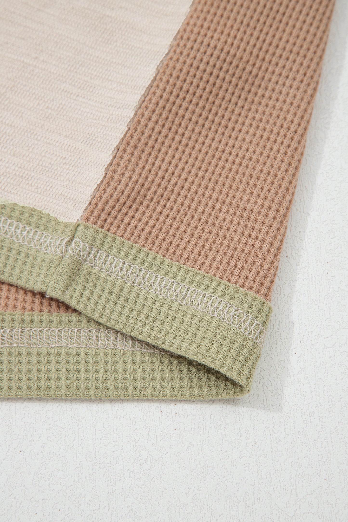 Plus Size Colorblock Waffle Long Sleeve V-Neck Top