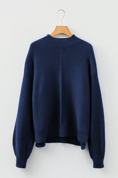 Solid Front Seam Drop Shoulder Sweater
