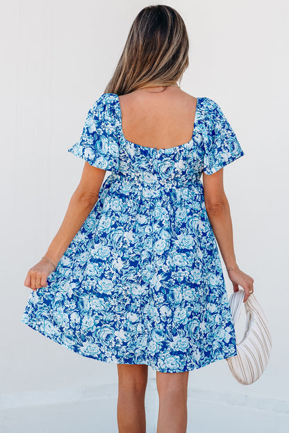 Floral Puff Sleeve Babydoll Mini Dress