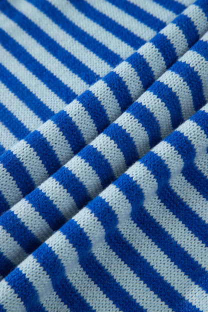 Stripe 3/4 Sleeve Button Down Knit Cardigan