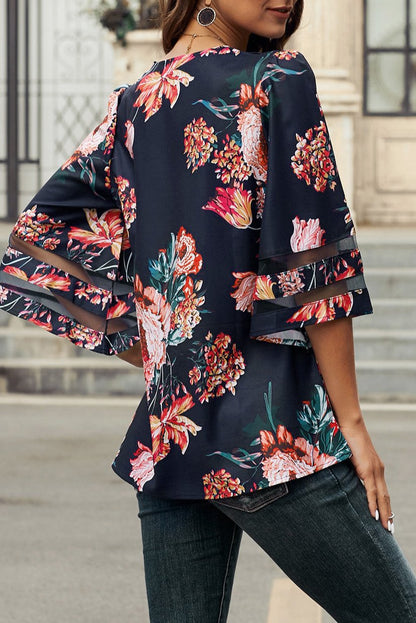 Floral V-Neck 3/4 Sleeve Blouse