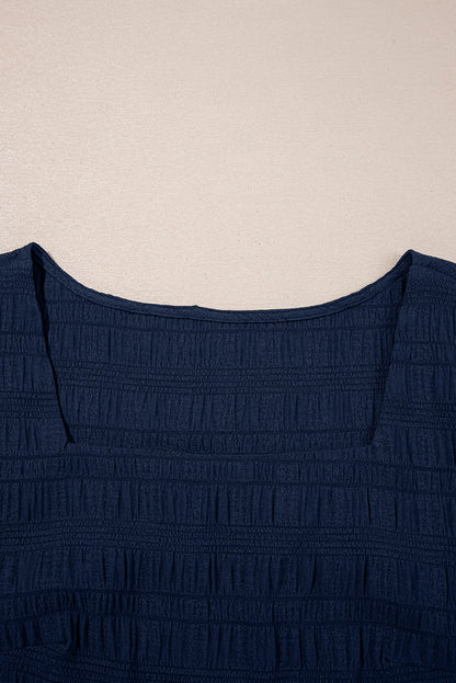 Textured Square Neck Top & High Waist Shorts Set
