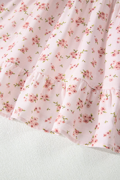 Floral Front Tie Shirred Waist Ruffle Mini Dress