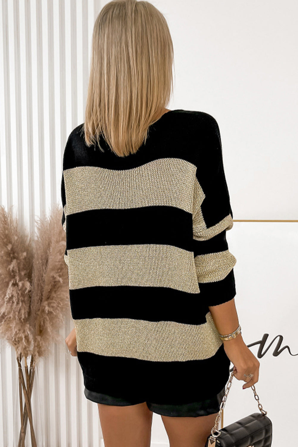 Striped V Neck Loose Sweater