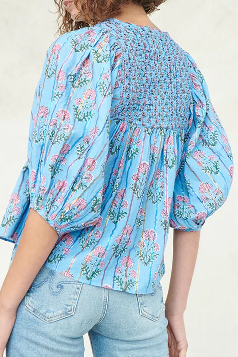 Floral Stripe Puff Sleeve Blouse