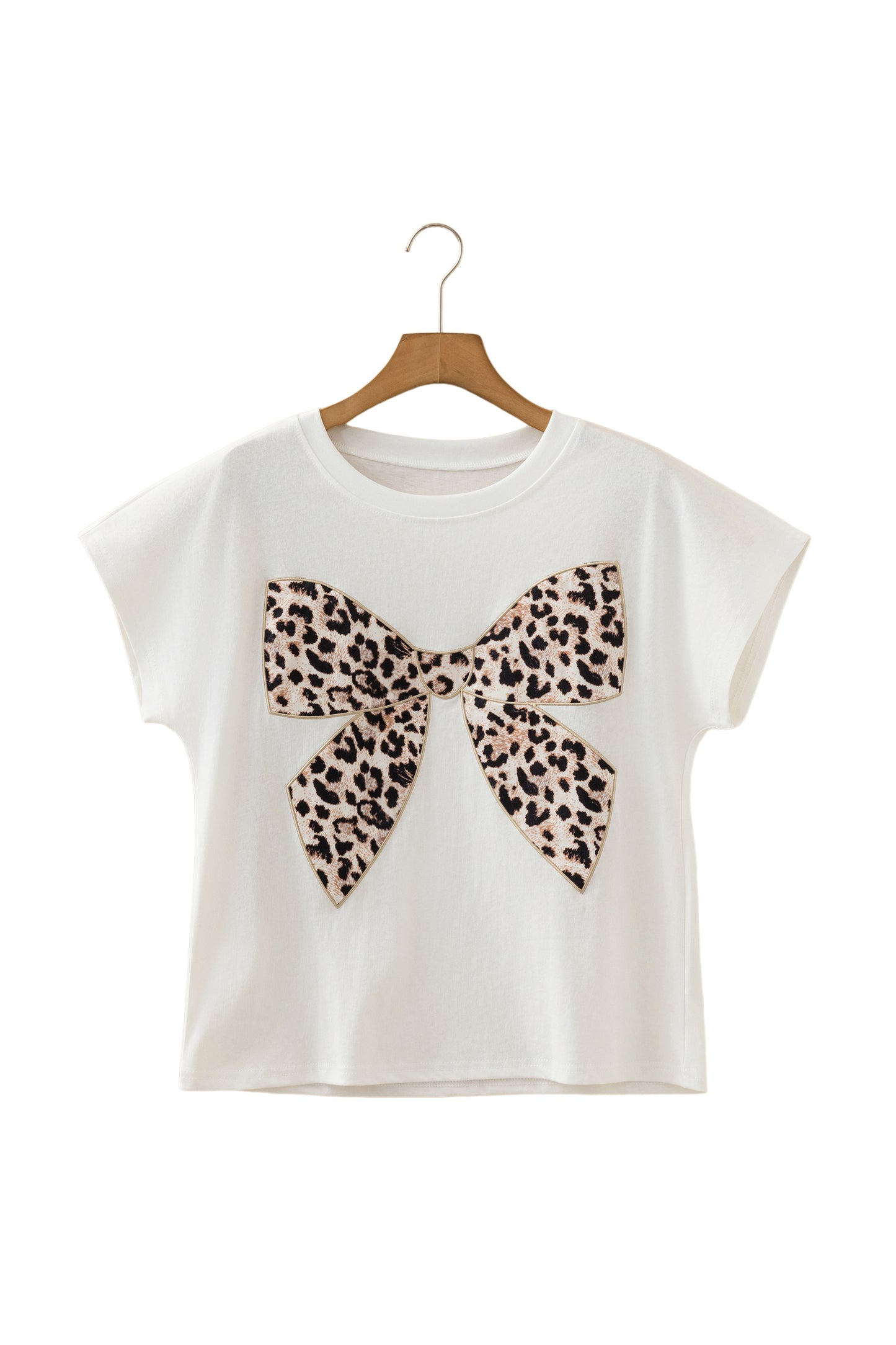 Leopard Bow Embroidered Short Sleeve T-Shirt