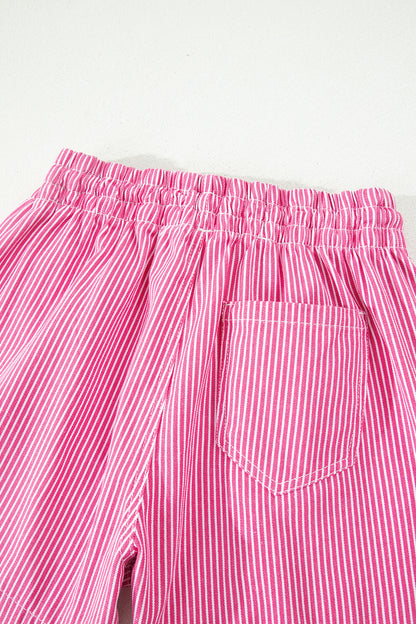 Stripe Denim Drawstring Elastic Waist Shorts