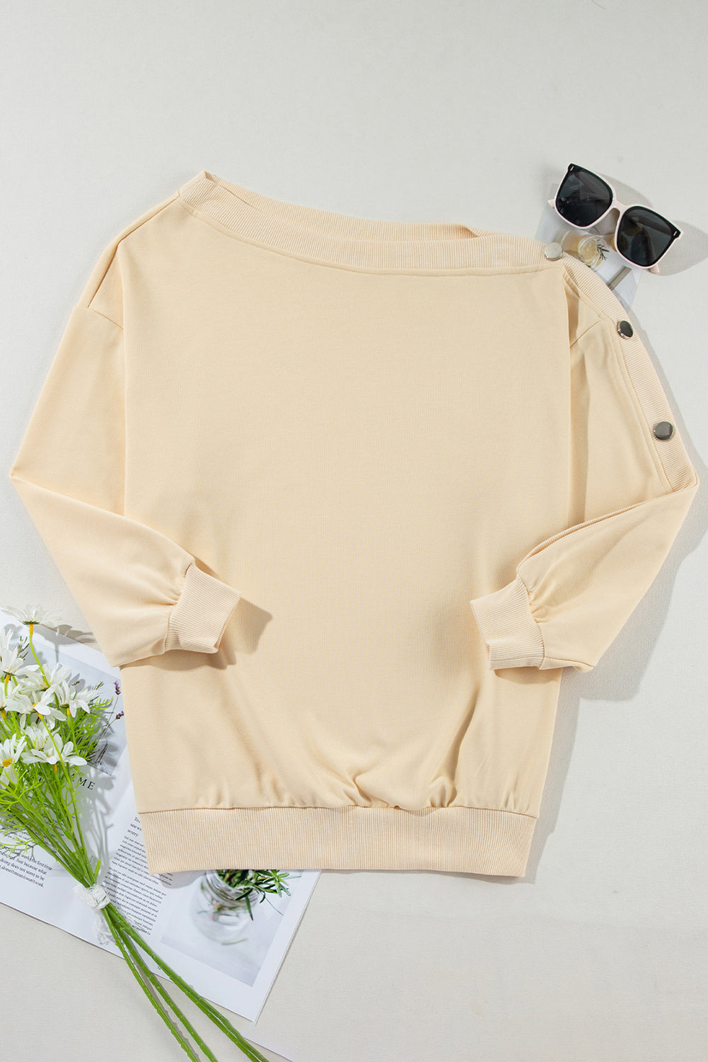 Buttoned Sleeve Drop Shoulder Sweatshirt