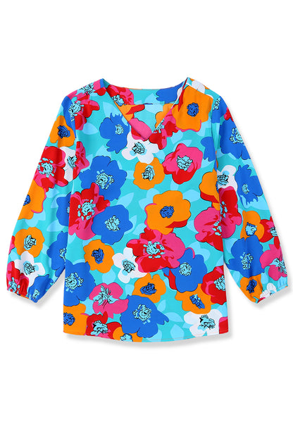 Floral V-Neck 3/4 Sleeve Blouse