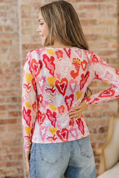 Valentine Heart Mesh Long Sleeve Top