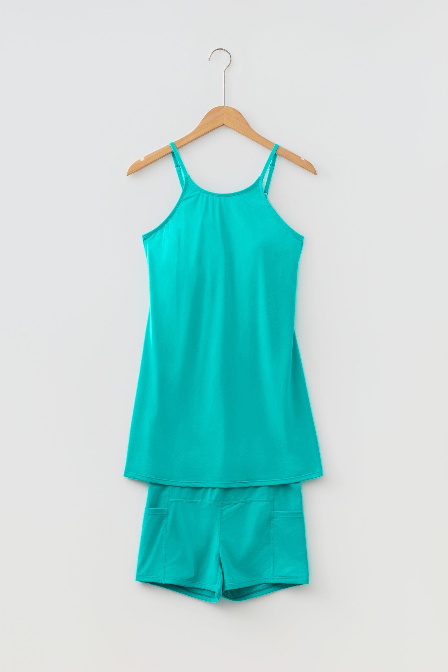 Solid Tunic Tank Dress & Shorts Athletic Set