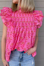 Floral Pleated Ruffle Flutter Sleeve Blouse