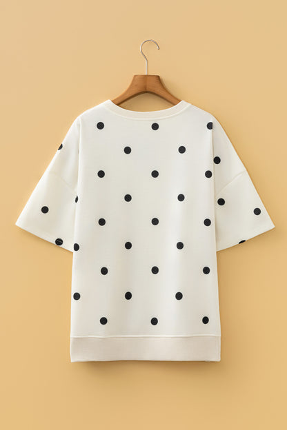 Polka Dot Crossed Seam Detail Oversize Tee