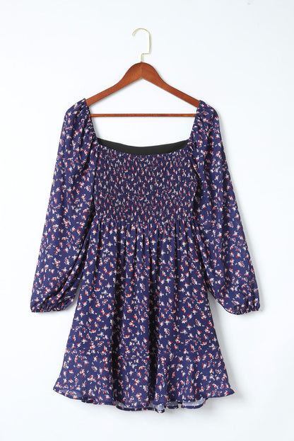 Floral Smocked Square Neck Dress