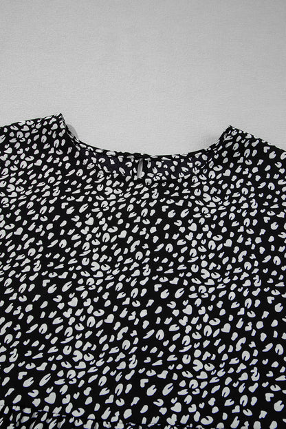 Plus Size Leopard Ruffle Tiered Keyhole Blouse