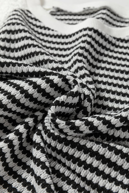 Stripe Textured Knit Lace Patchwork Long Sleeve Top