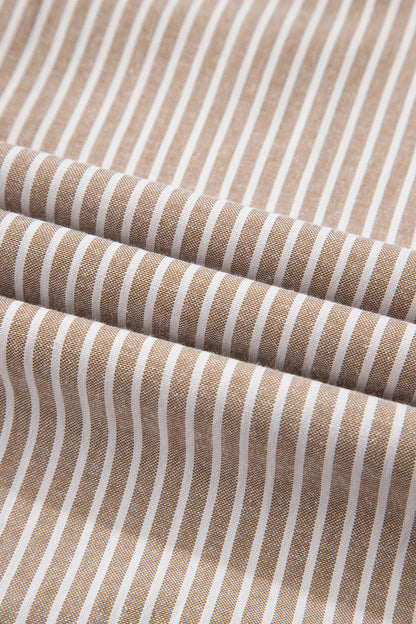 Stripe Flutter Sleeve Buttoned V-Neck Maxi Dress