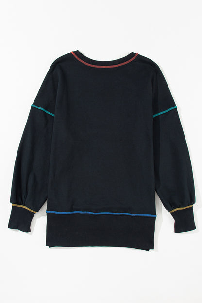 Contrast Stitching Split Hem Sweatshirt