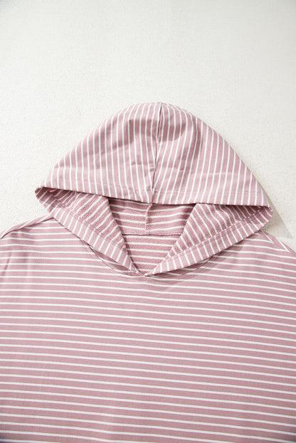 Stripe Thumbhole Sleeve Side Slit Drop Shoulder Hoodie