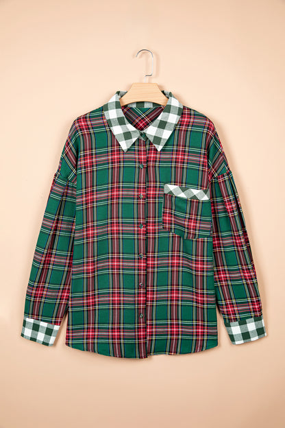 Plus Size Plaid Long Sleeve Buttoned Shirt