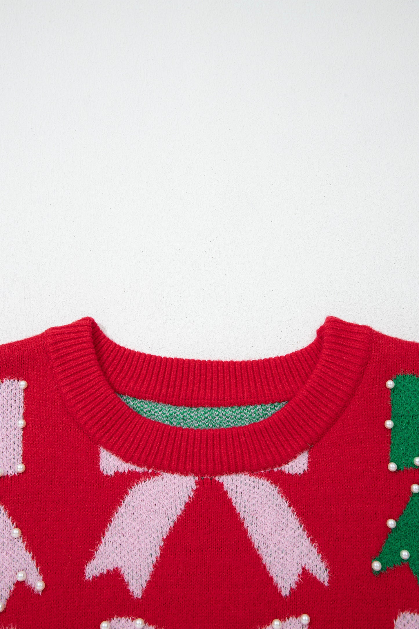 Bow Pearl Embellished Christmas Sweater