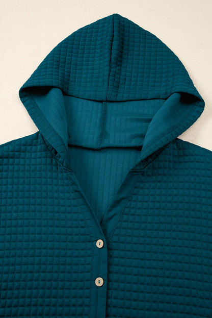 Waffle Textured Patchwork Hooded Top and Pants Set