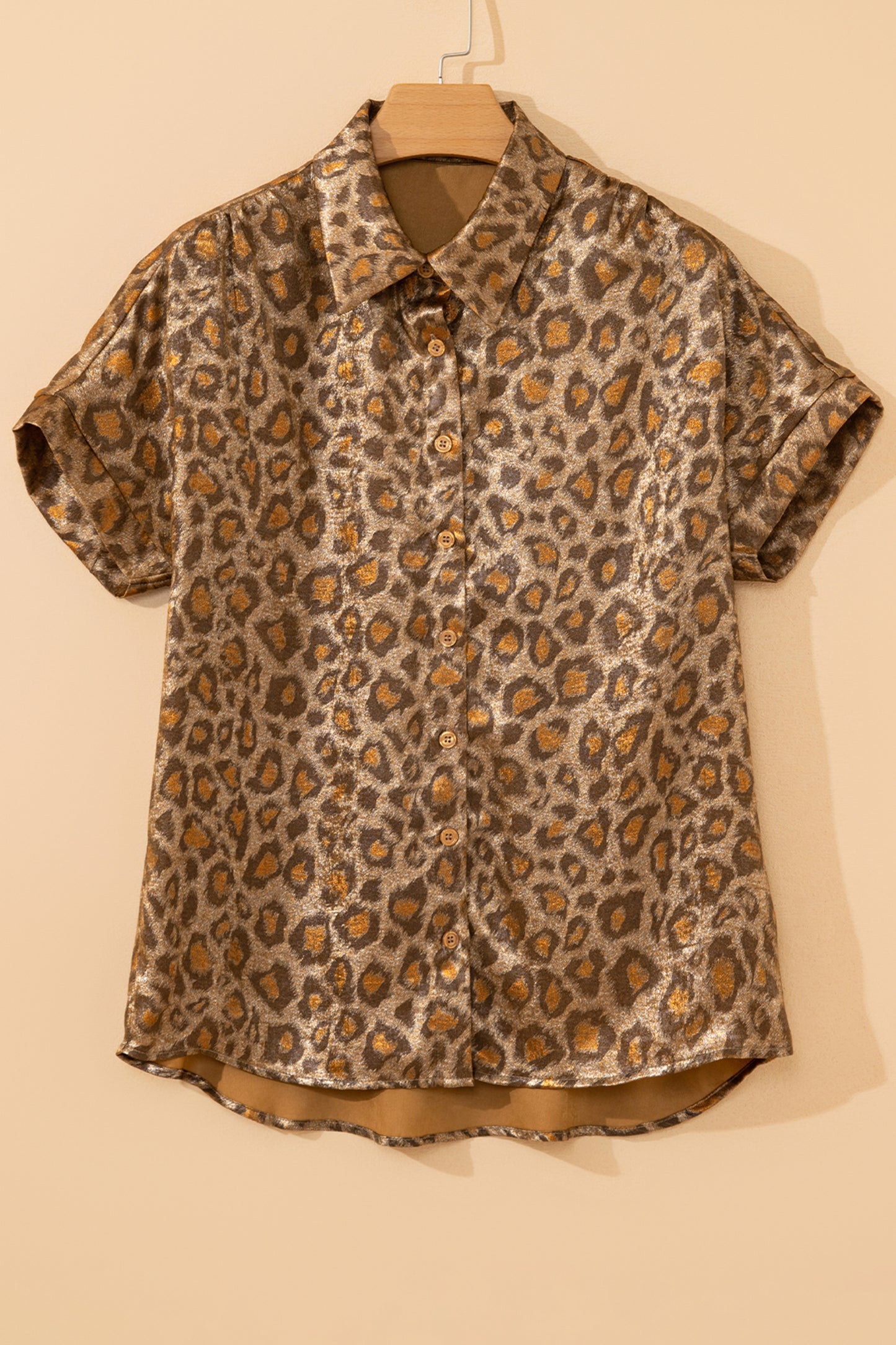 Leopard Metallic Short Sleeve Buttoned Shirt
