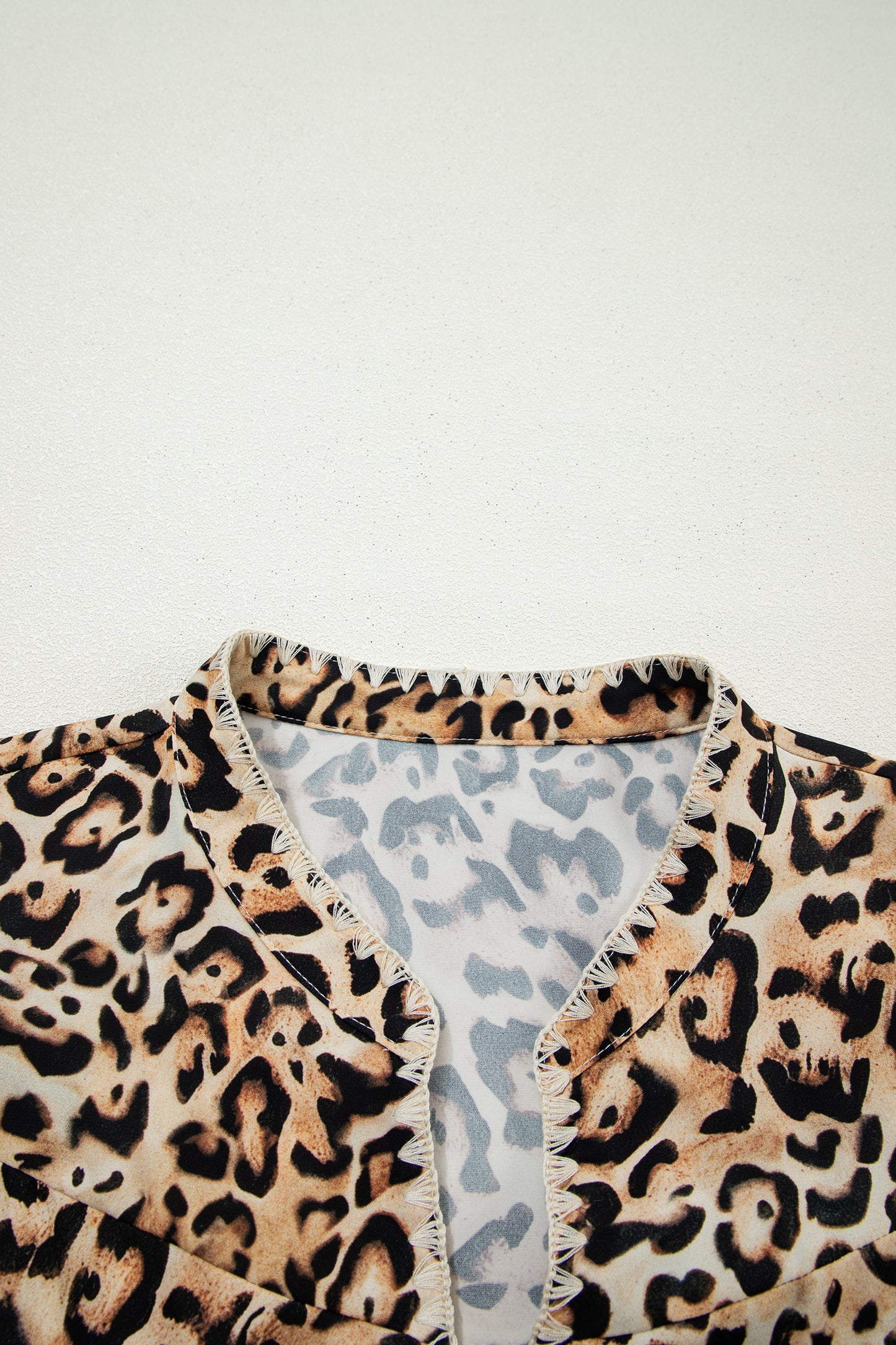 Plus Size Leopard Embroidered Ruffle Short Sleeve Blouse