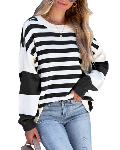 Stripe Drop Shoulder Pullover Sweatshirt