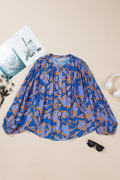 Floral Batwing Sleeve Buttoned Shirt