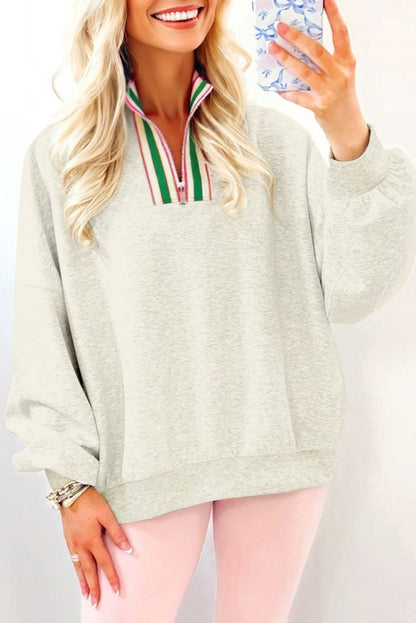 Stripe Contrast Collared Patchwork Sweatshirt