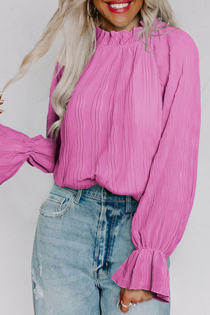 Pleated Flared Long Sleeve Blouse