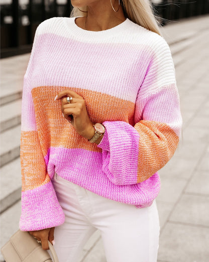 Colorblock Striped Bishop Sleeve Sweater