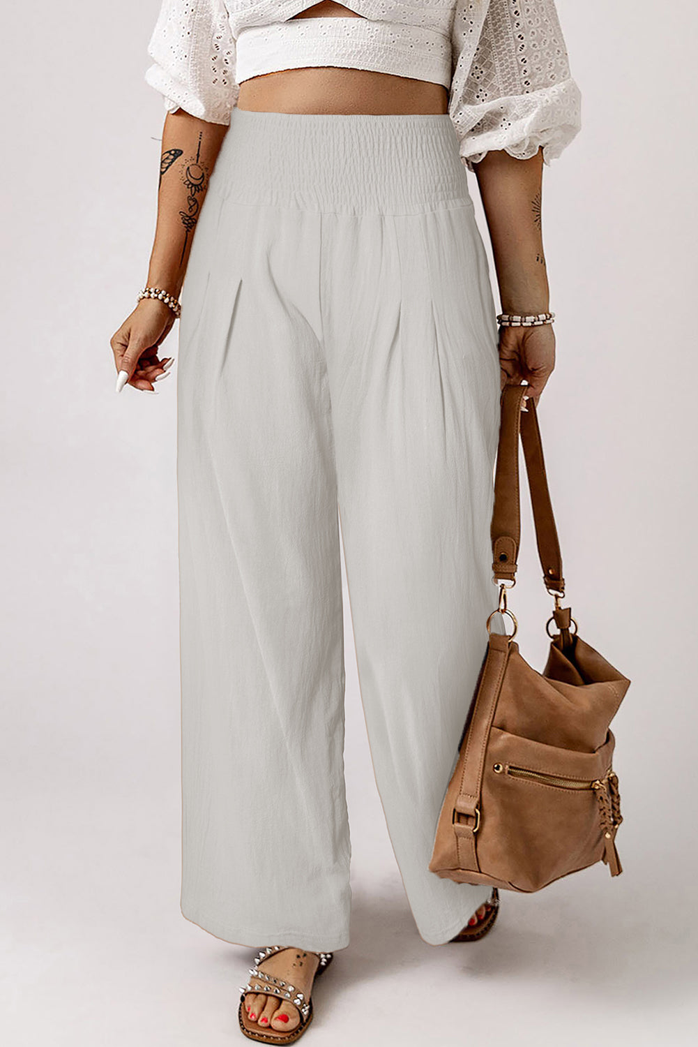 Smocked Waist Wide Leg Pants